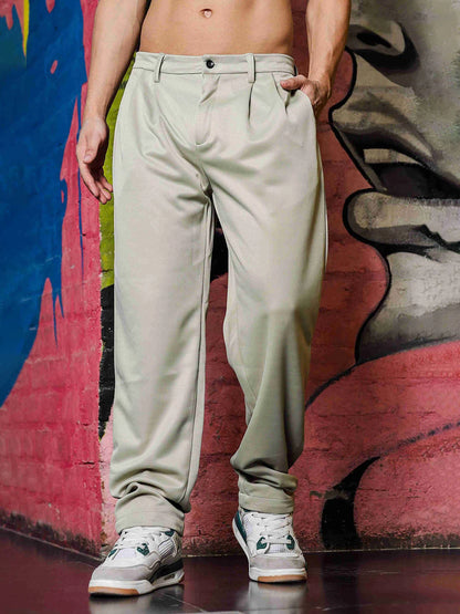 House Of Koala Beige Baggy fit Double Pleated Korean Trousers