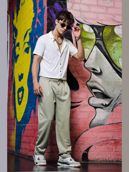 House Of Koala Beige Baggy fit Double Pleated Korean Trousers