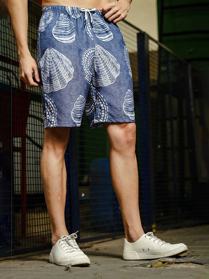 House Of Koala Blue Linen Blend Tropical Print Relaxed Fit Shorts
