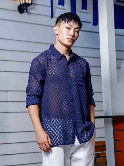 House Of Koala Blue Georgette Semi Sheer Full Sleeve Shirt