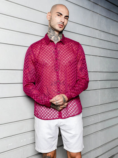 House Of Koala Pink Classic Semi Sheer Georgette Relaxed Fit Shirt