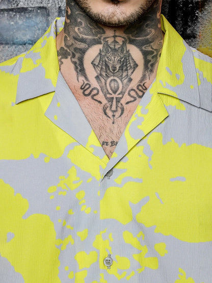 House Of Koala Oversized Fit Cuban Collar Abstract Printed Casual Shirt
