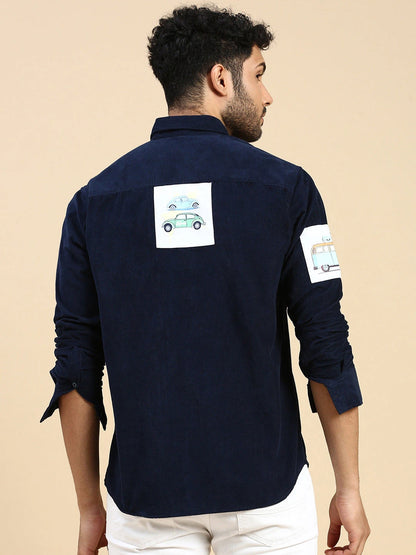 House Of Koala Relaxed Fit Navy Blue Corduroy Shirt