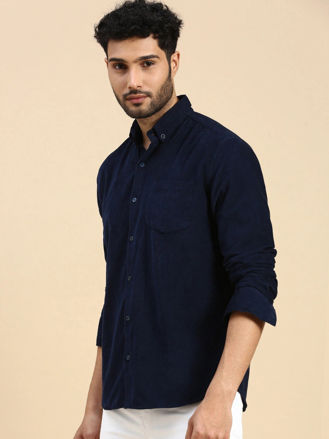 House Of Koala Relaxed Fit Navy Blue Corduroy Shirt