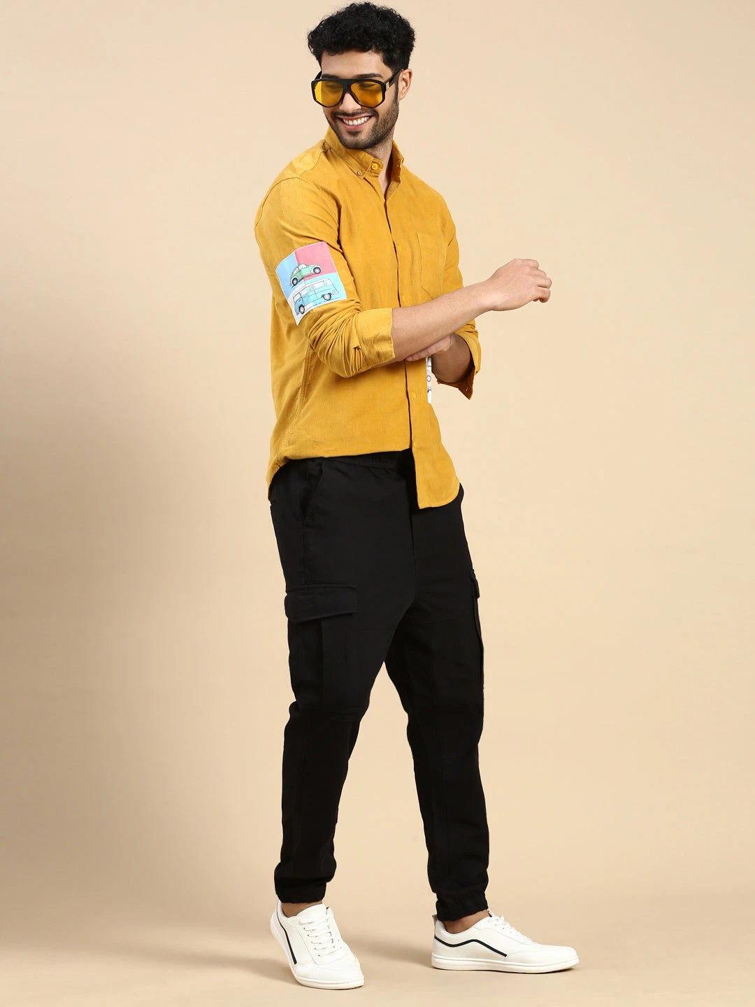 House Of Koala Relaxed Fit Yellow Appliqued Corduroy Shirt