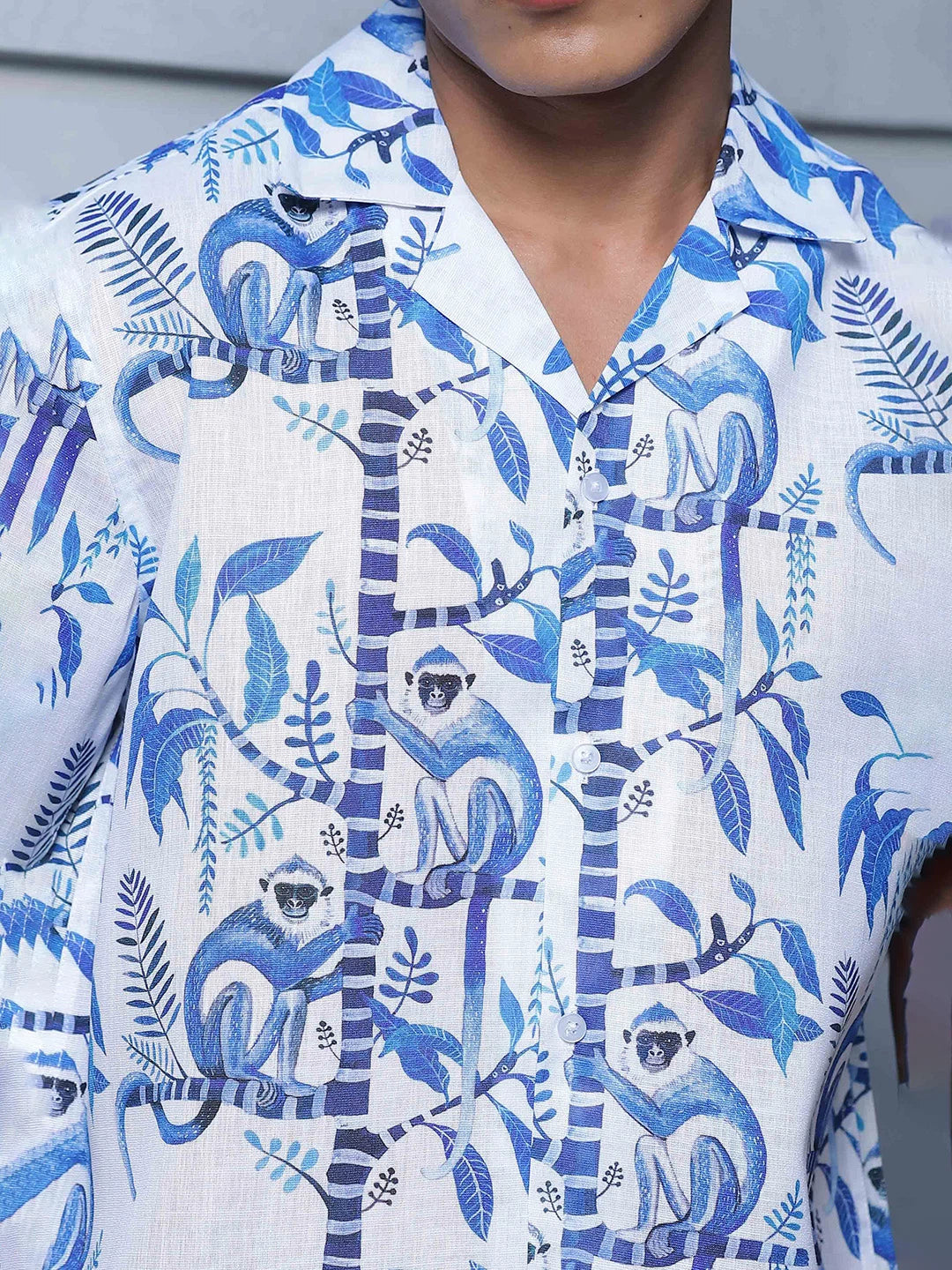 House Of Koala Abstract Tropical Print Cuban White Collar Oversized Resort Shirt