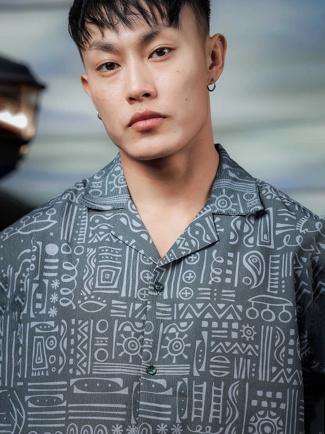 House Of Koala Abstract Tribal Print Cuban Collar Relaxed Fit Resort Shirt