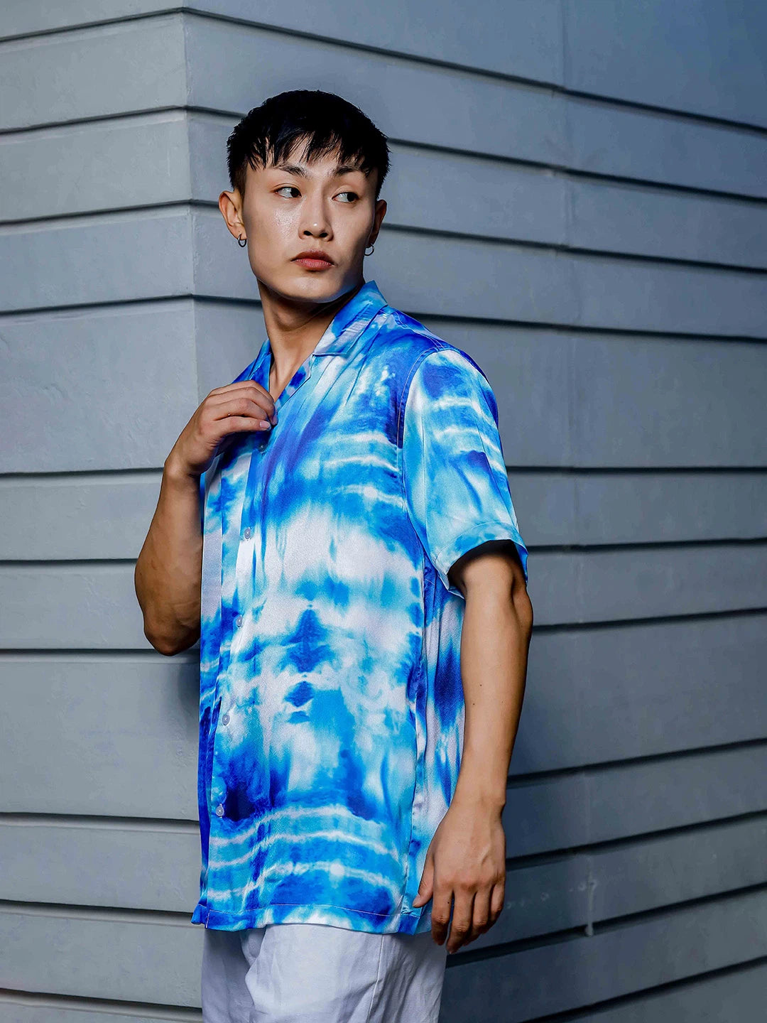 House Of Koala Blue Tie & Dye Cuban Collar Classic Relaxed Fit Resort Shirt
