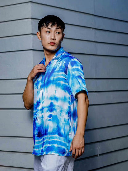 House Of Koala Blue Tie & Dye Cuban Collar Classic Relaxed Fit Resort Shirt