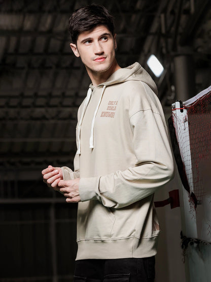House Of Koala Beige Relaxed Fit Printed Hoodie Sweatshirt