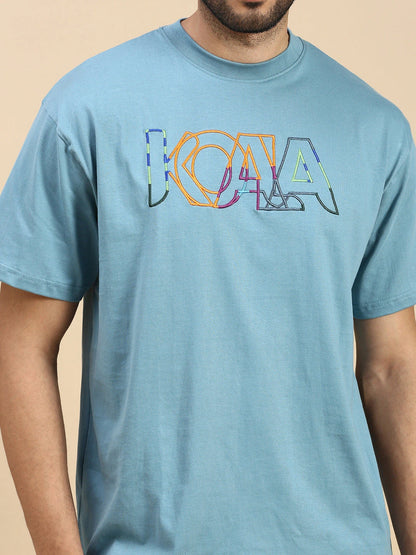 House Of Koala Oversized Drop Shoulder with Embroidery Blue T-Shirt