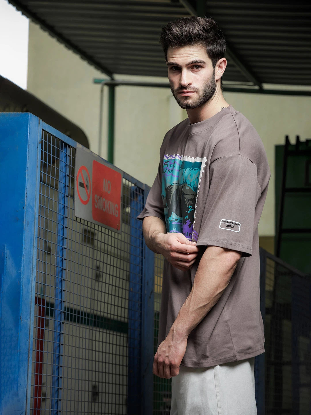 House Of Koala Grey Oversized Fit Streetwear T-Shirt