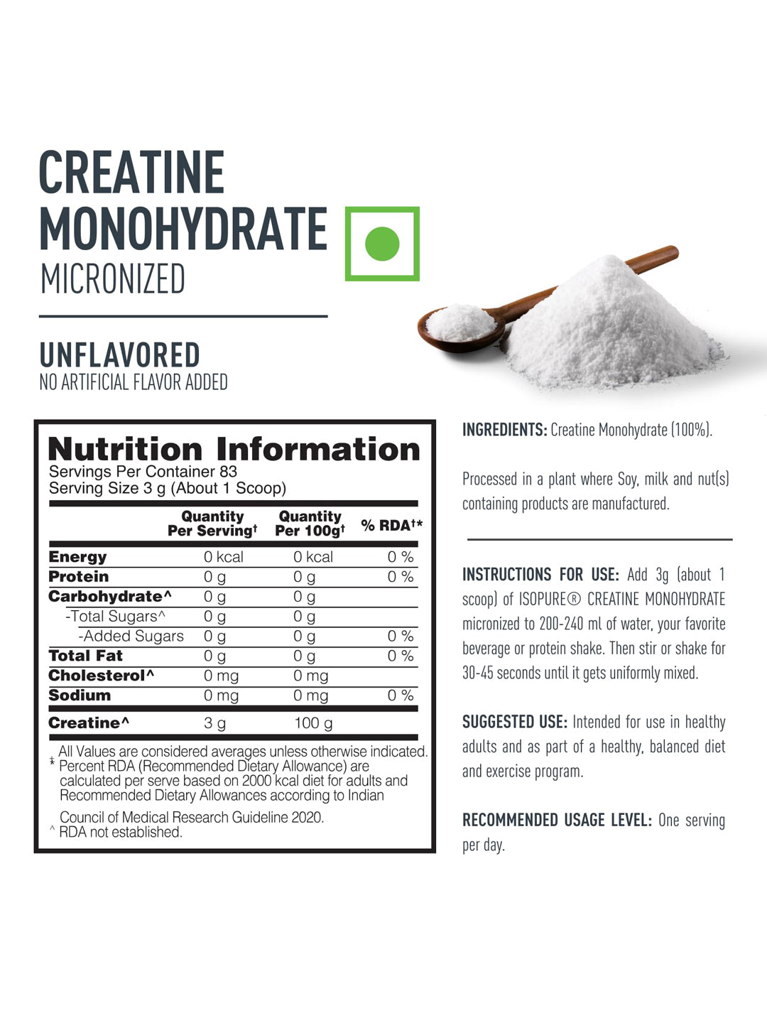 Isopure Creatine Monohydrate Powder (250 g)
