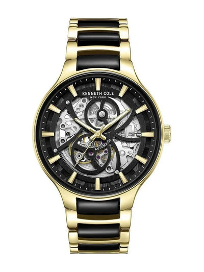 Kenneth Cole Round Black Dial Automatic Watch With Skeleton Display & Two-Tone Metal Strap  - KCWGY0059801MN