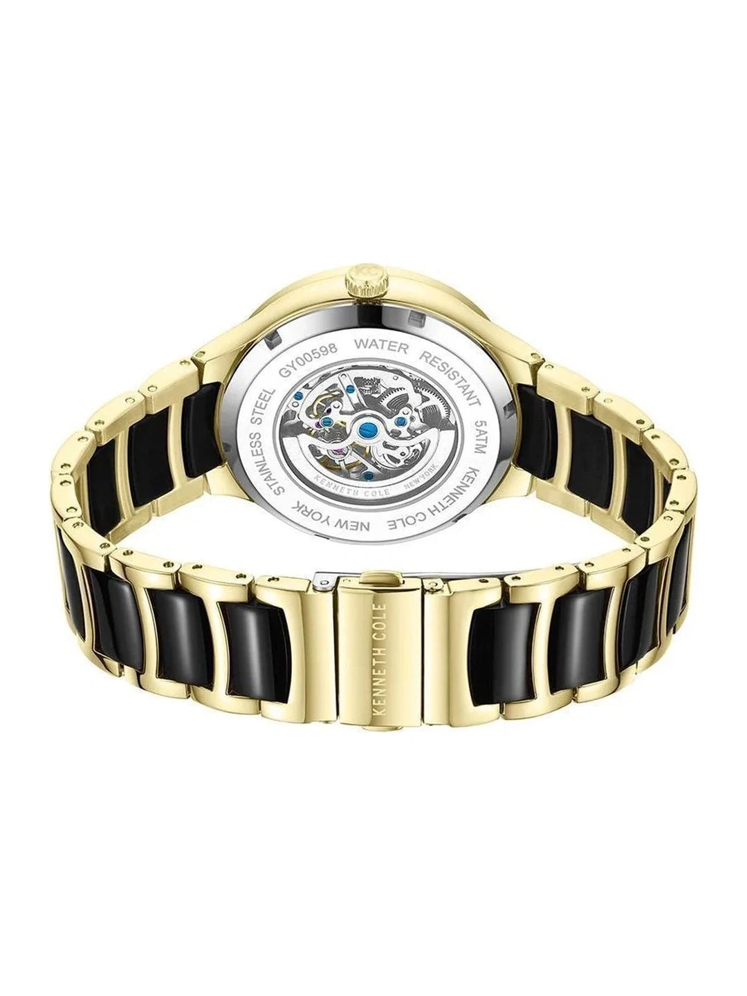 Kenneth Cole Round Black Dial Automatic Watch With Skeleton Display & Two-Tone Metal Strap  - KCWGY0059801MN