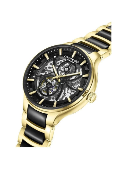 Kenneth Cole Round Black Dial Automatic Watch With Skeleton Display & Two-Tone Metal Strap  - KCWGY0059801MN