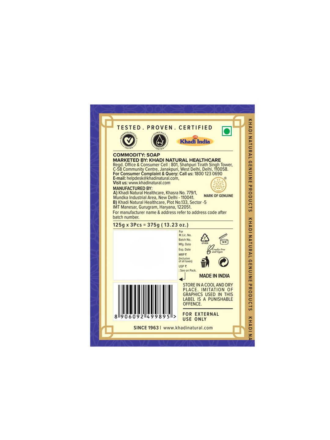 Khadi Natural Pure Lavender Soap