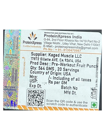 Kaged Pre-Workout Fruit Punch Powder (568 g)