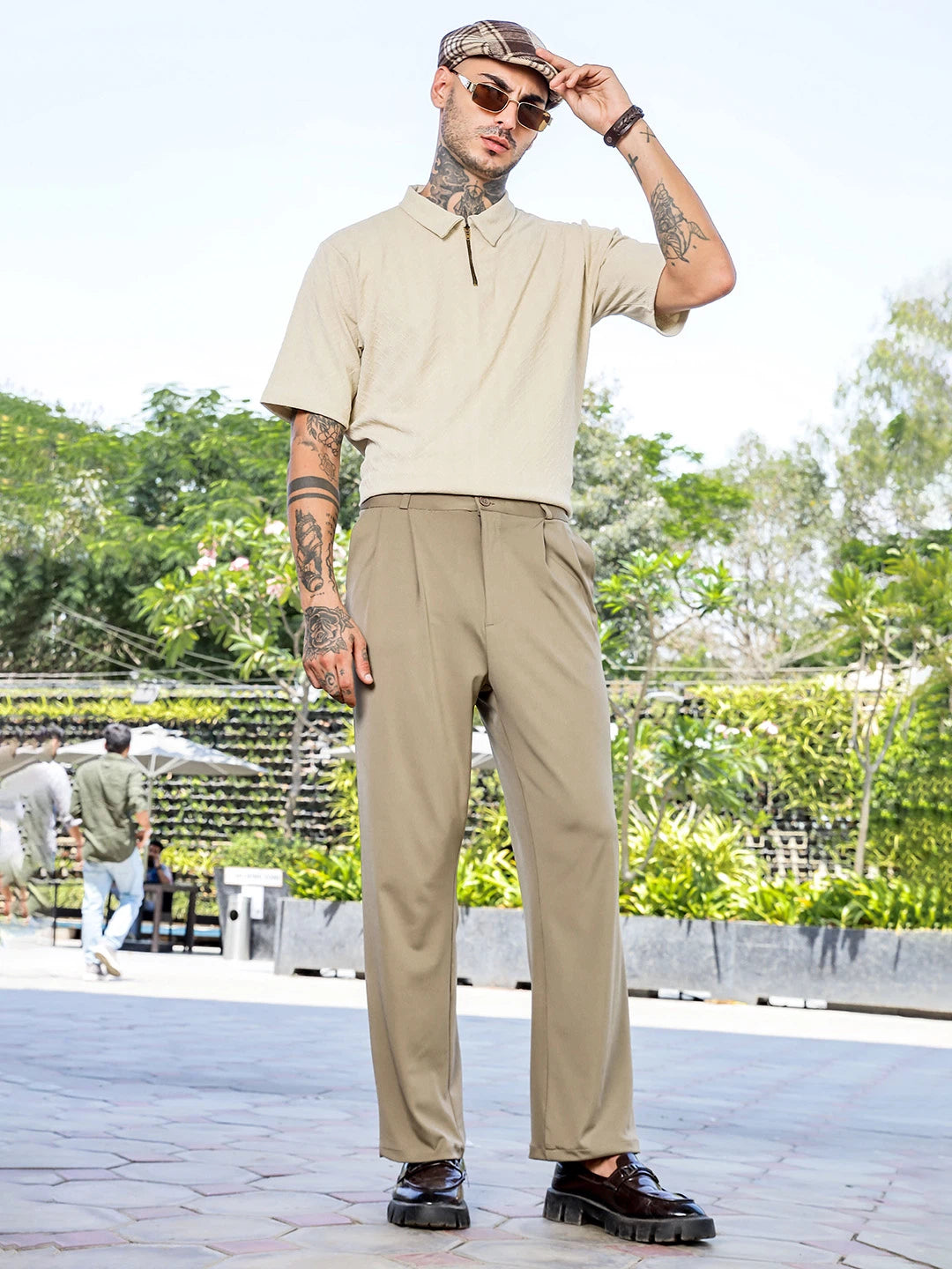 House Of Koala Beige Baggy fit Street Savvy Double Pleated Korean Trousers