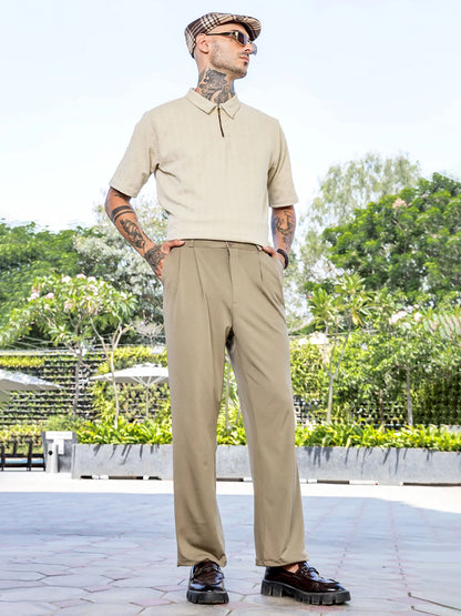 House Of Koala Beige Baggy fit Street Savvy Double Pleated Korean Trousers