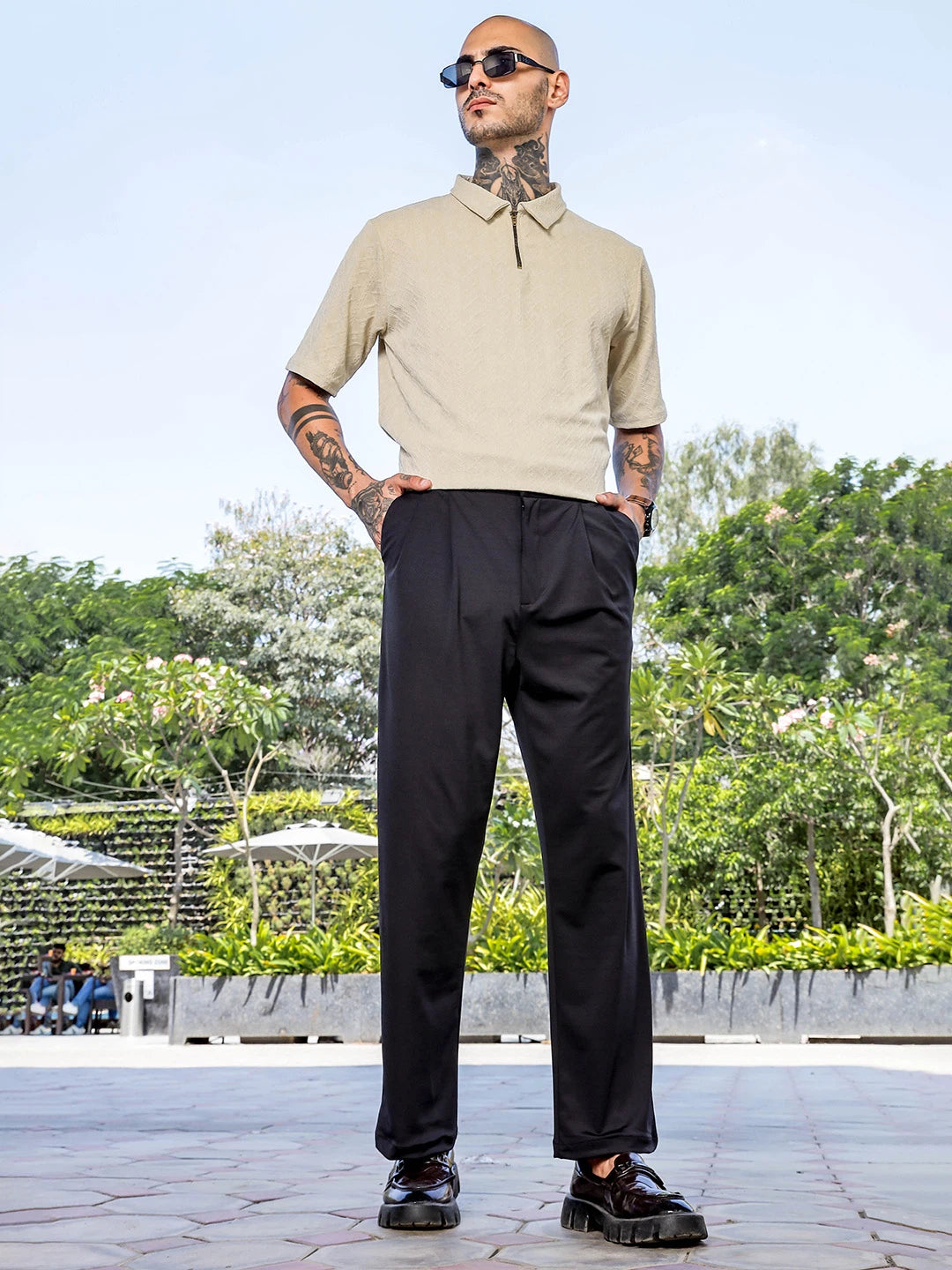 House Of Koala Black Baggy fit Street Savvy Double Pleated Korean Trousers