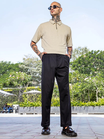 House Of Koala Black Baggy fit Street Savvy Double Pleated Korean Trousers
