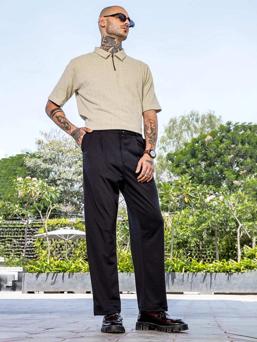 House Of Koala Black Baggy fit Street Savvy Double Pleated Korean Trousers