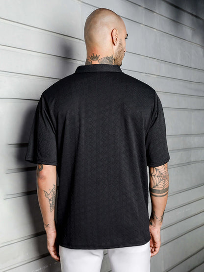 House Of Koala Black Textured Polo Neck Oversized T-Shirt