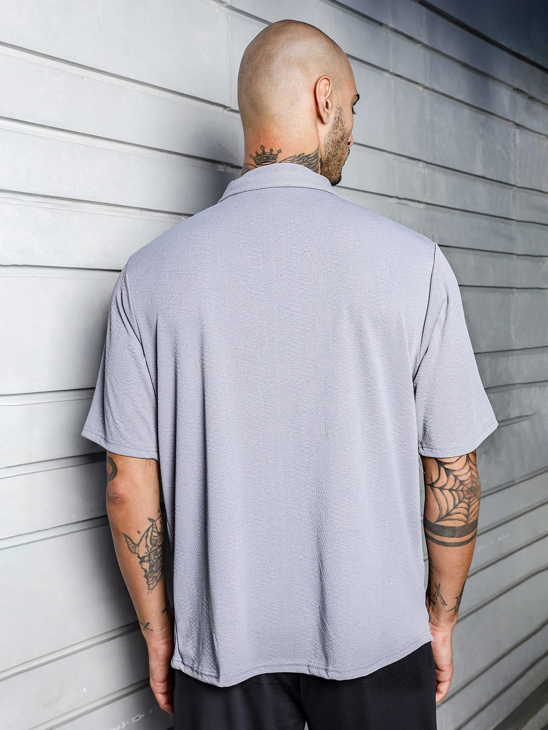 House Of Koala Grey Textured Polo Neck Oversized T-Shirt