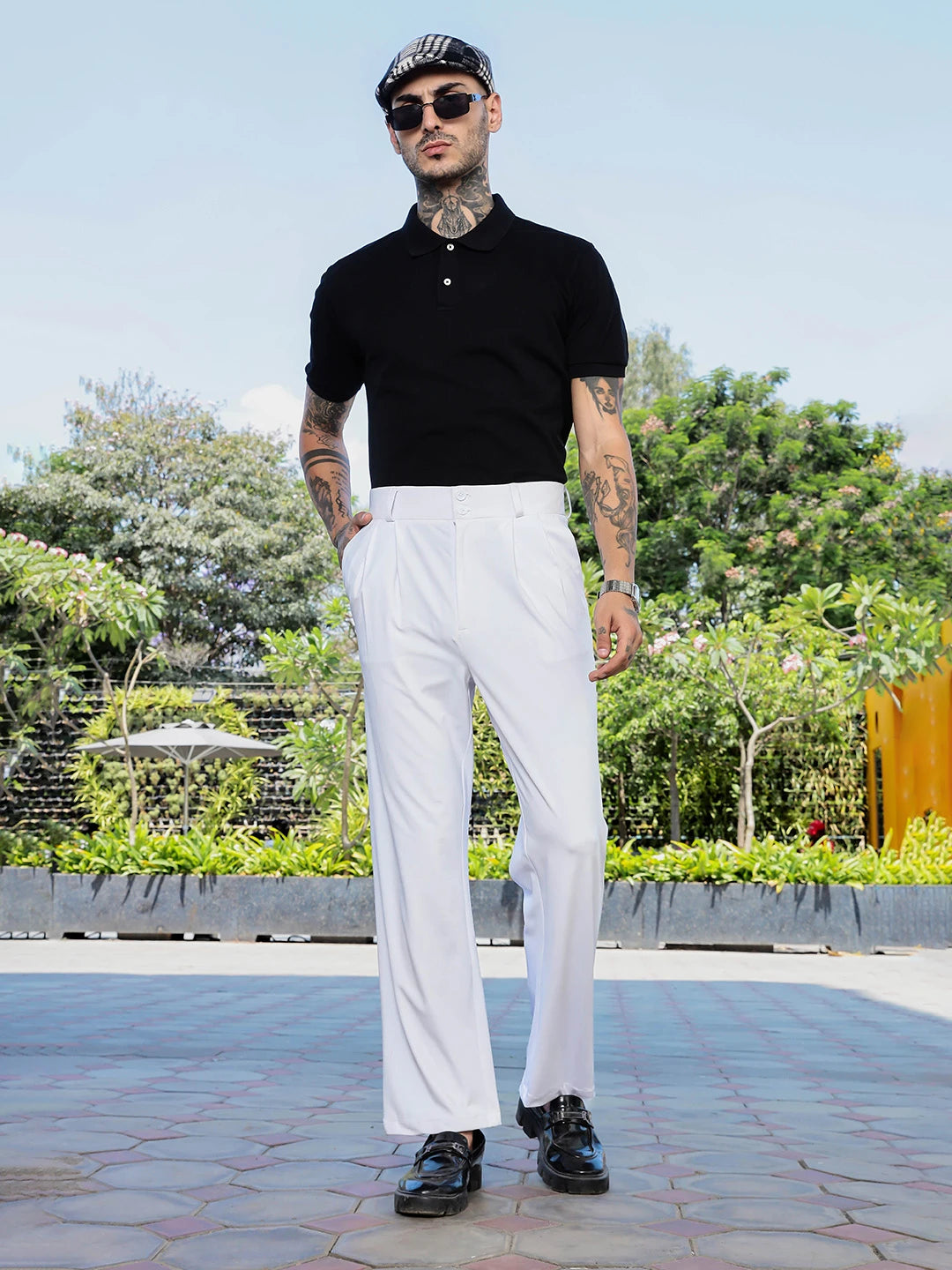 House Of Koala White Baggy fit Street Savvy Double Pleated Korean Trousers