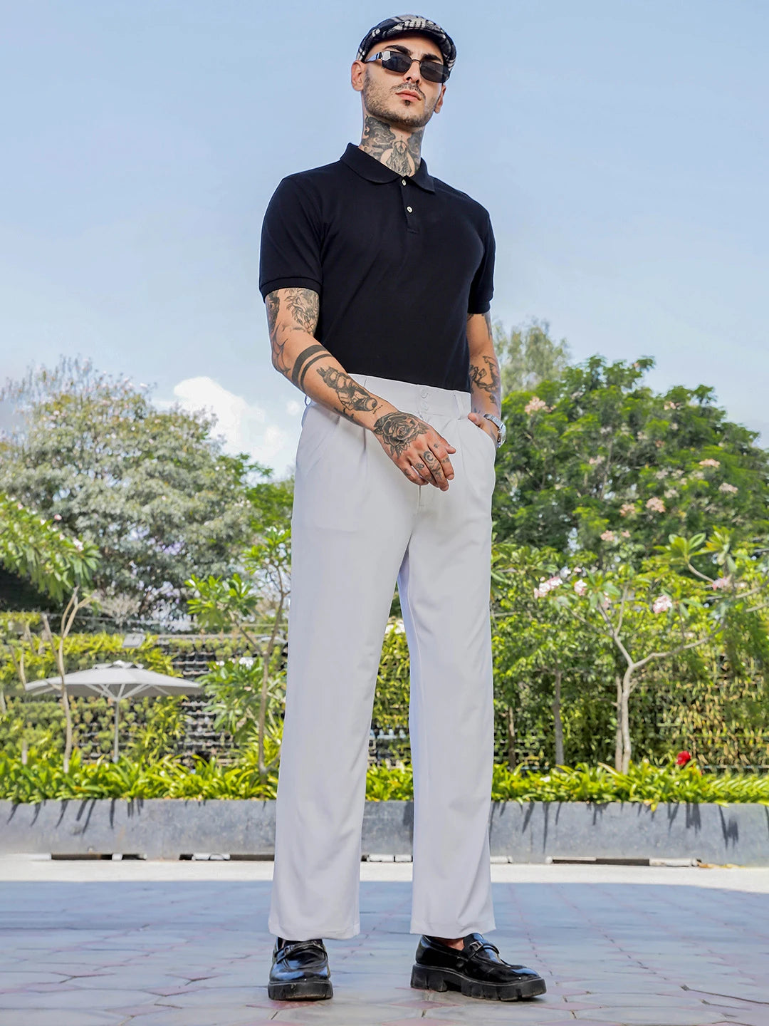 House Of Koala White Baggy fit Street Savvy Double Pleated Korean Trousers