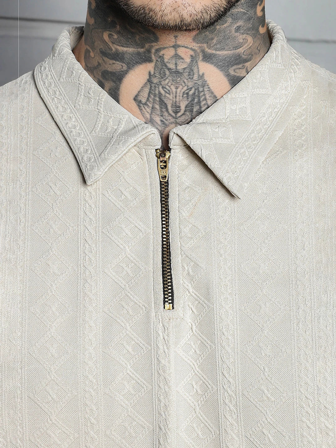 House Of Koala White Super Soft Textured Polo Neck Oversized T-Shirt