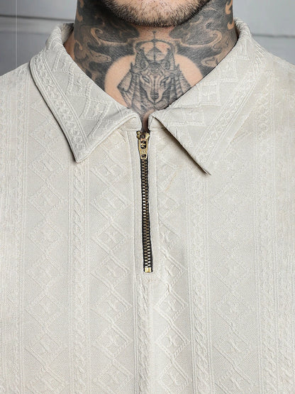 House Of Koala White Super Soft Textured Polo Neck Oversized T-Shirt