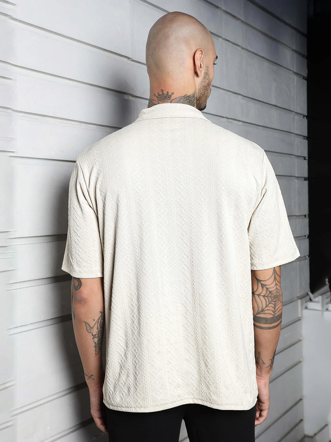 House Of Koala White Super Soft Textured Polo Neck Oversized T-Shirt
