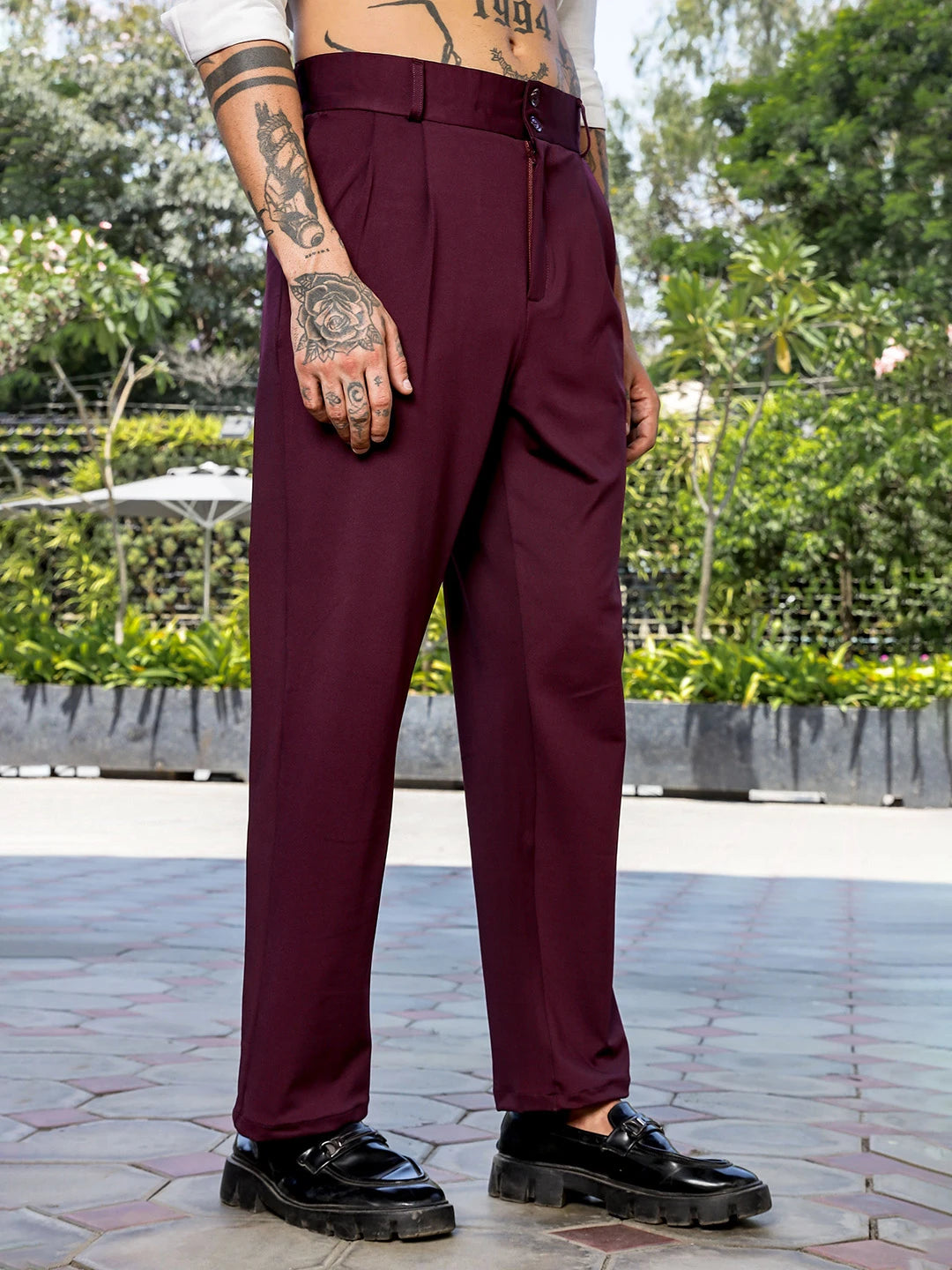 House Of Koala Wine Baggy fit Street Savvy Double Pleated Korean Trousers