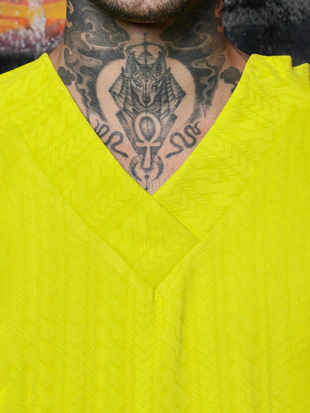 House Of Koala Lime Green Textured V-Neck Oversized T-Shirt