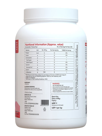 Happy Organs L-Glutamine Muscle Recovery & Gut Health Powder (1kg)