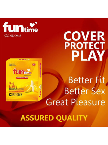 Funtime Dotted Ribbed and Contoured Condoms Fruity Banana Flavoured Condoms