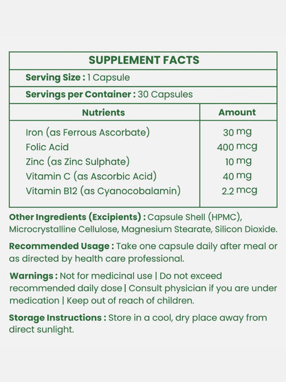 Leeforia Iron and Folic Acid (30 Capsules)
