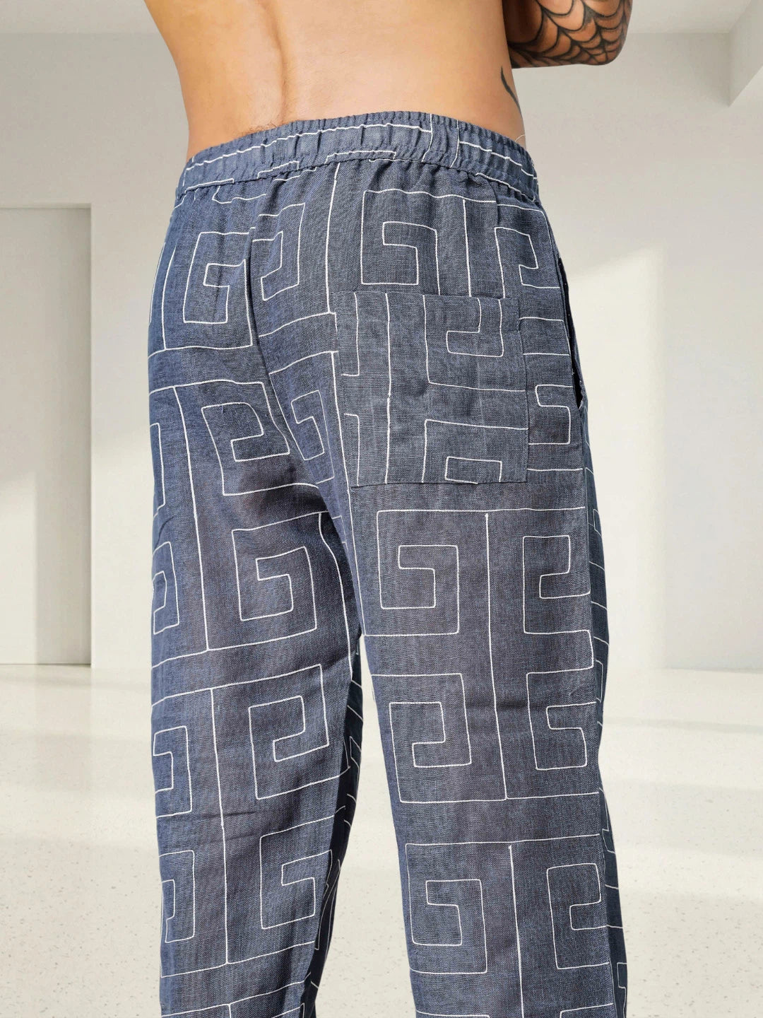 House Of Koala Blue Linen Blend Embroidered Relaxed Fit All Day Pants