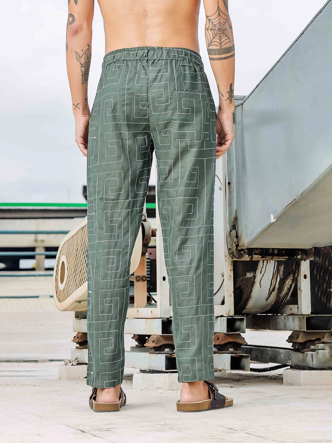 House Of Koala Olive Linen Blend Embroidered Relaxed Fit All Day Pants