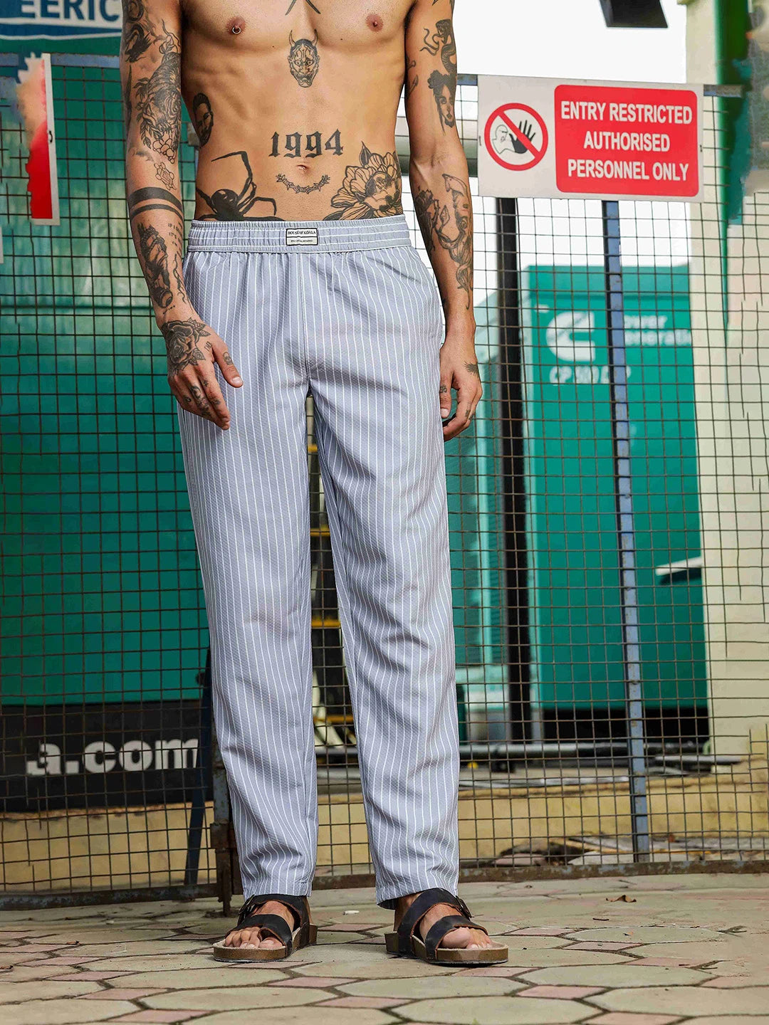 House Of Koala Grey Striped Textured Relaxed Fit All Day Pants