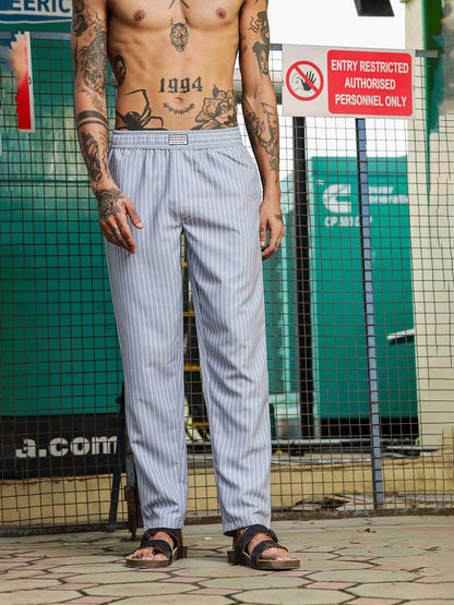 House Of Koala Grey Striped Textured Relaxed Fit All Day Pants