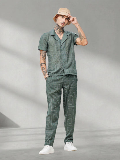 House Of Koala Olive Linen Blend Textured All Day Pants
