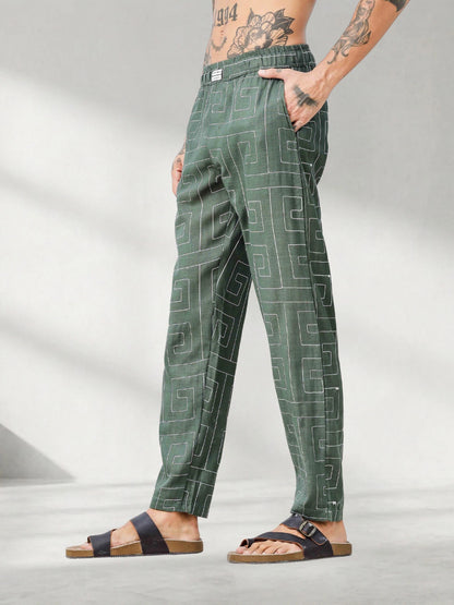 House Of Koala Olive Linen Blend Textured All Day Pants