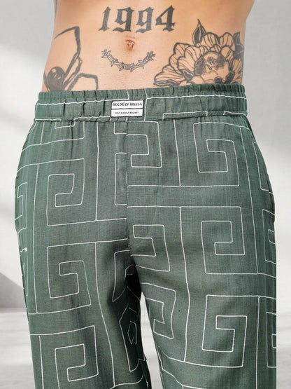 House Of Koala Olive Linen Blend Textured All Day Pants