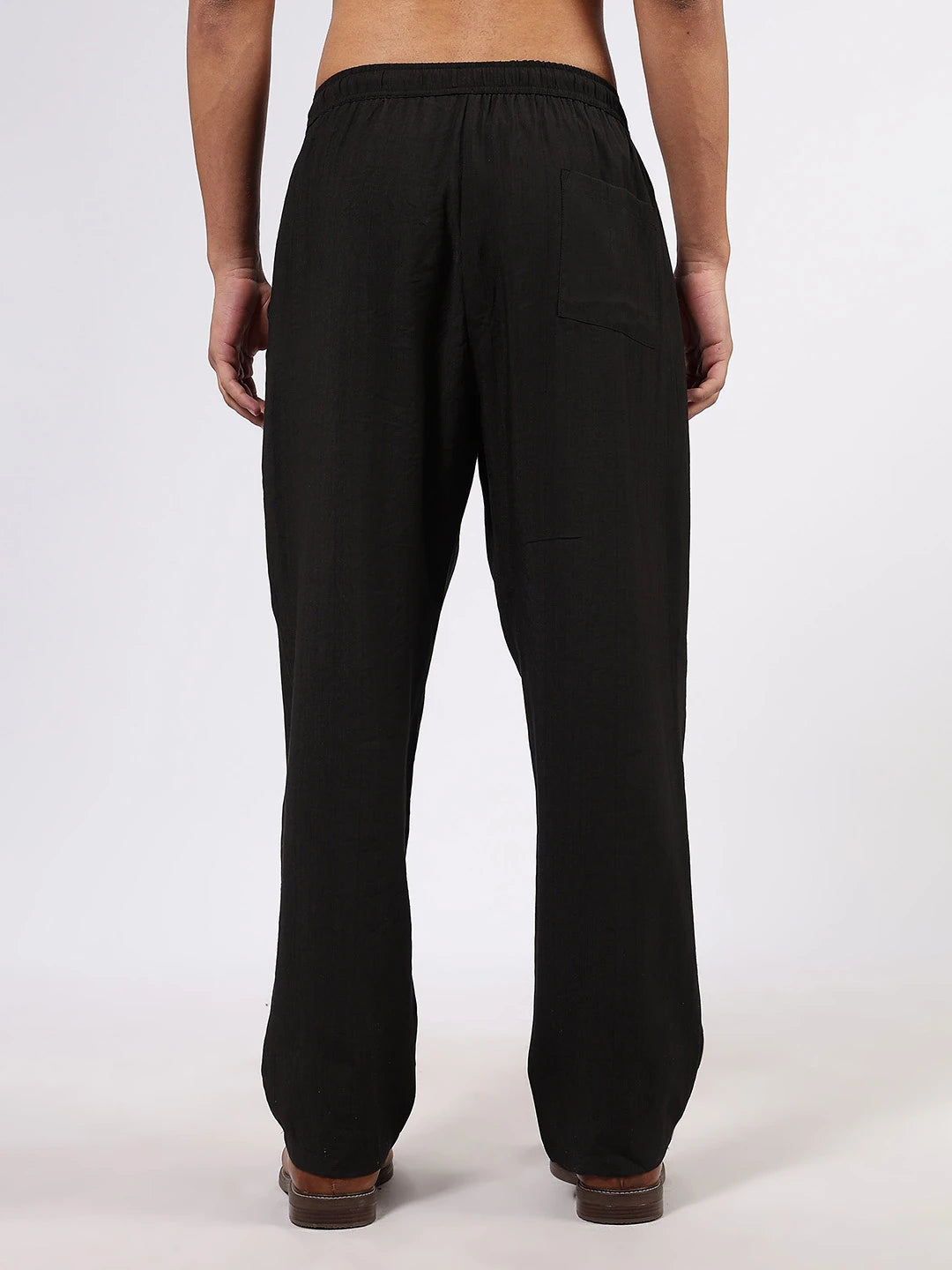 House Of Koala Black Solid Premium Viscose Mid-Rise All Day Relaxed Fit Pants