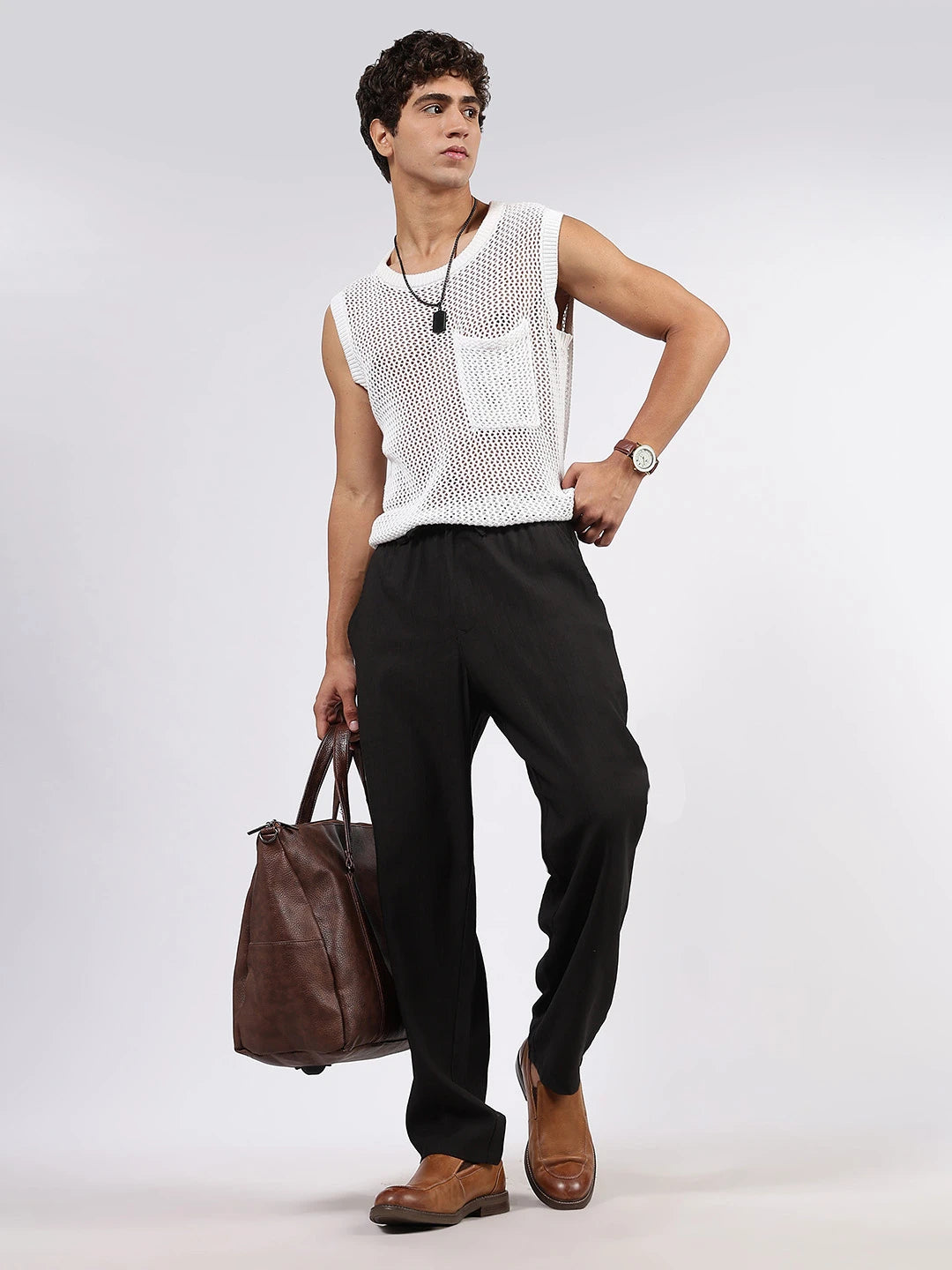 House Of Koala Black Solid Premium Viscose Mid-Rise All Day Relaxed Fit Pants