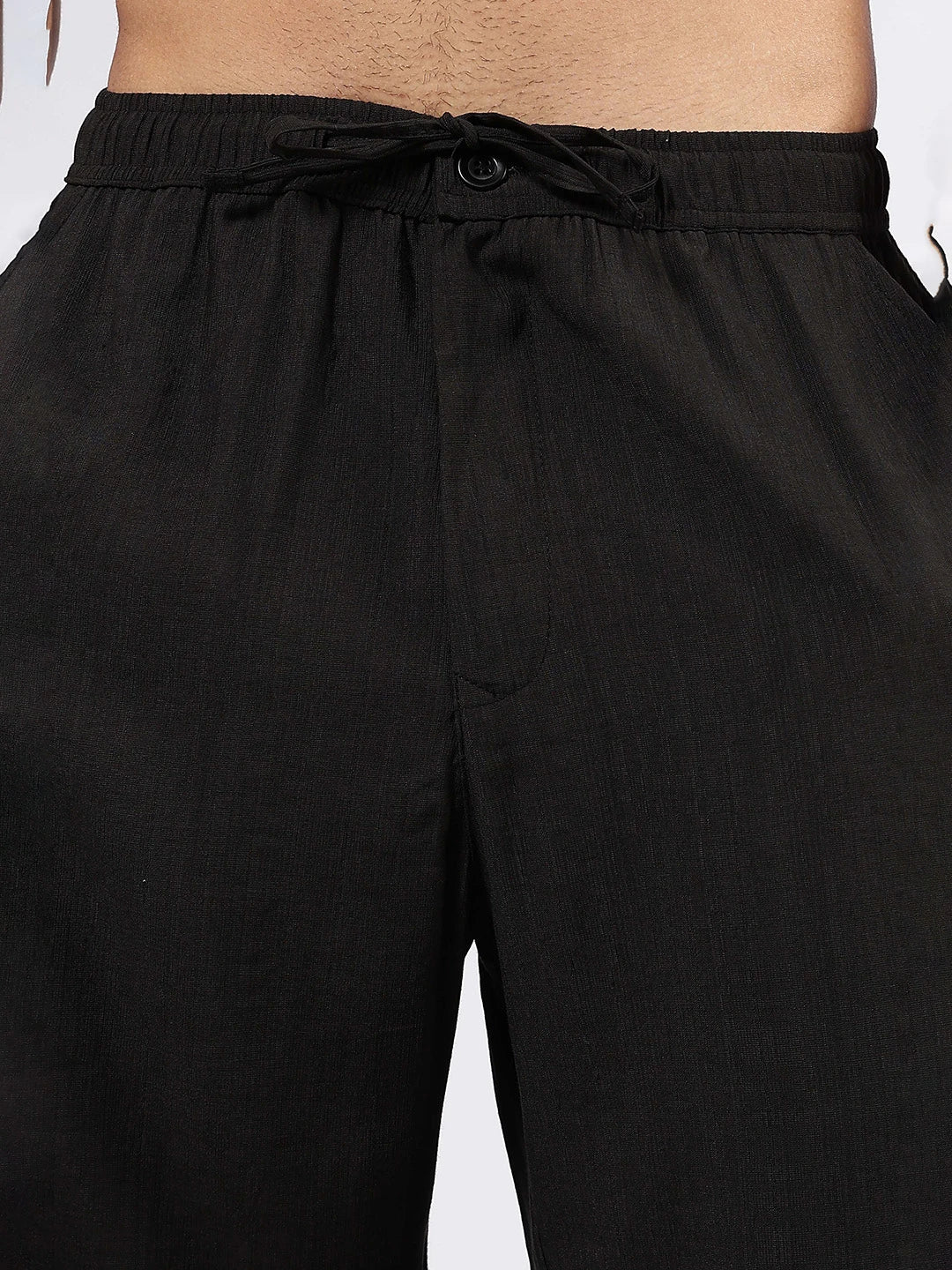 House Of Koala Black Solid Premium Viscose Mid-Rise All Day Relaxed Fit Pants