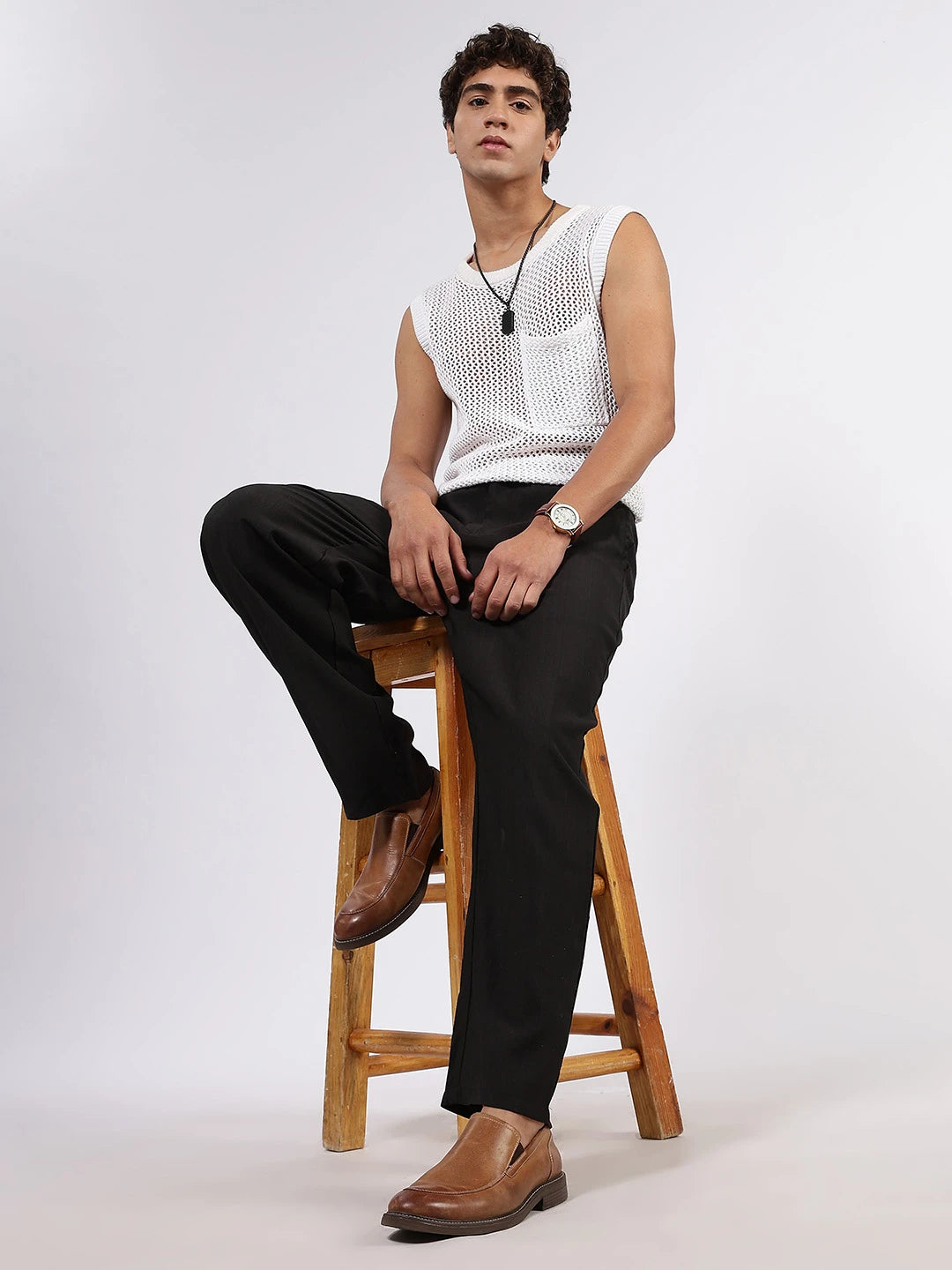 House Of Koala Black Solid Premium Viscose Mid-Rise All Day Relaxed Fit Pants